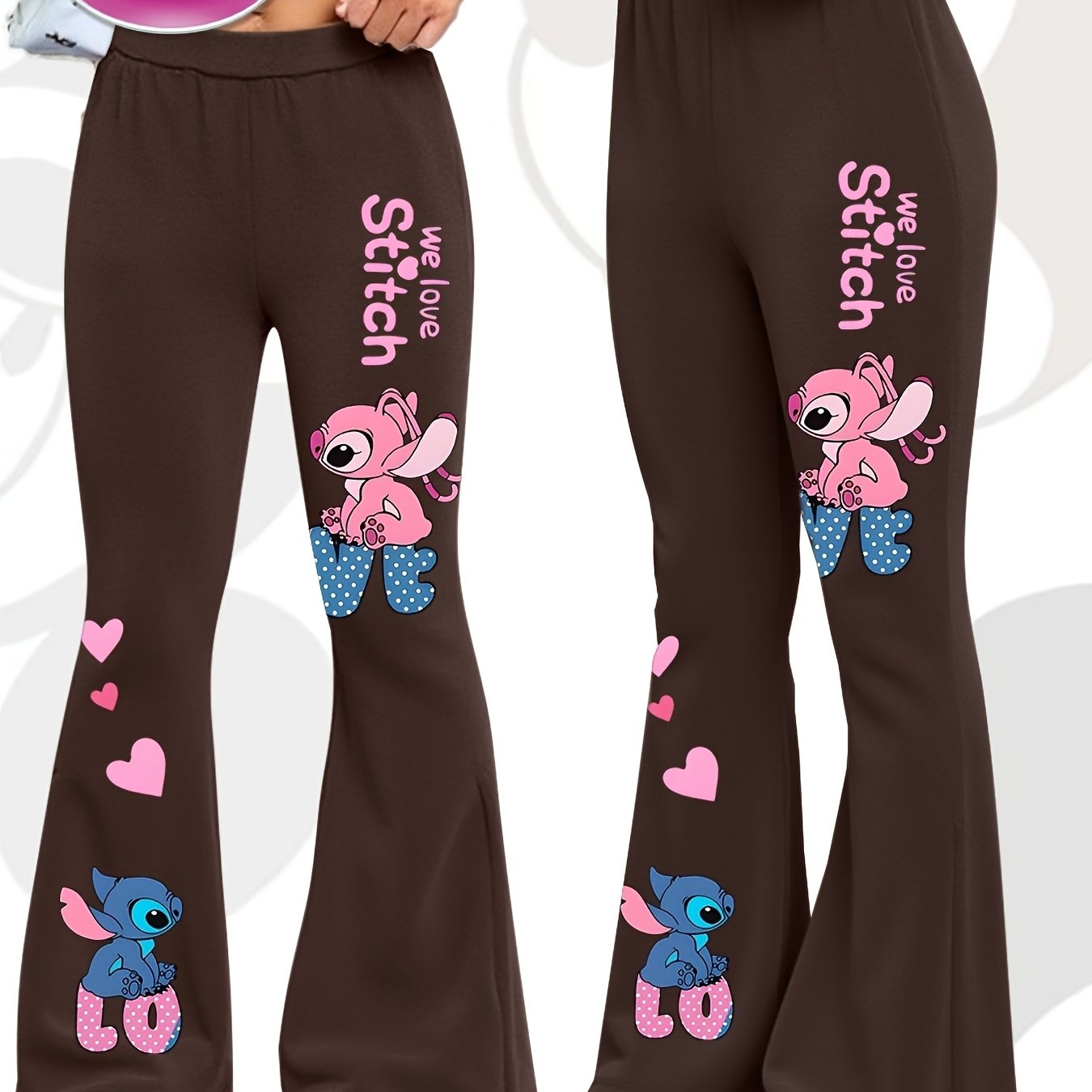 Disney Stitch Girls' Flare Pants - Official Stitch Character Design with Bell Bottoms, Grey with Pink Accents, Machine Washable Birthday Outfit for Disney Fans (Kids Girls) - Perfect Gift for Stitch Lovers, Everyday Kids Clot