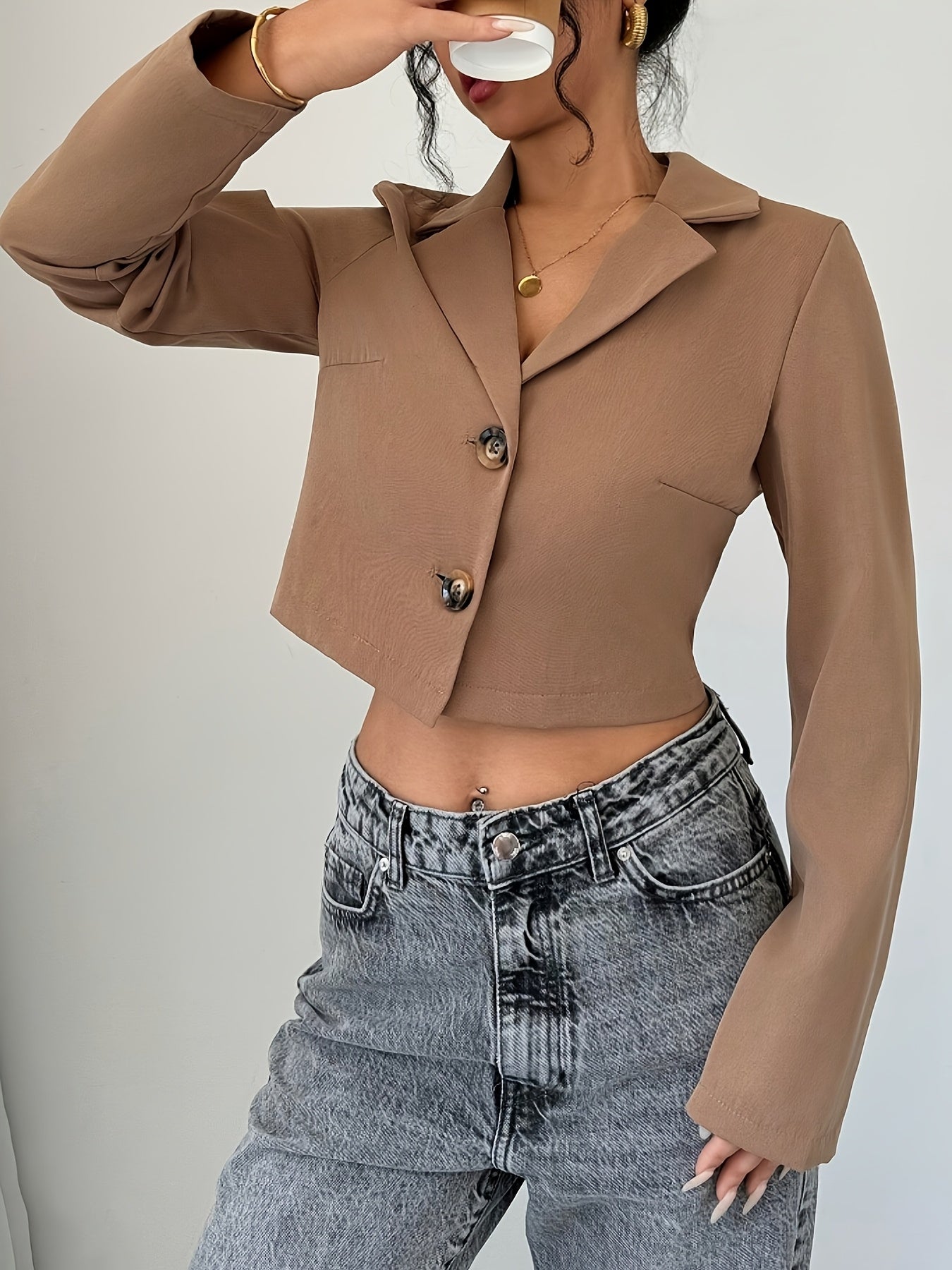 Women's Elegant European Chic Blazer - Structured Non-Stretchy Jacket, Office Party Casual Outfits, Fall/Winter Outerwear, Non-See-Through Professional Attire