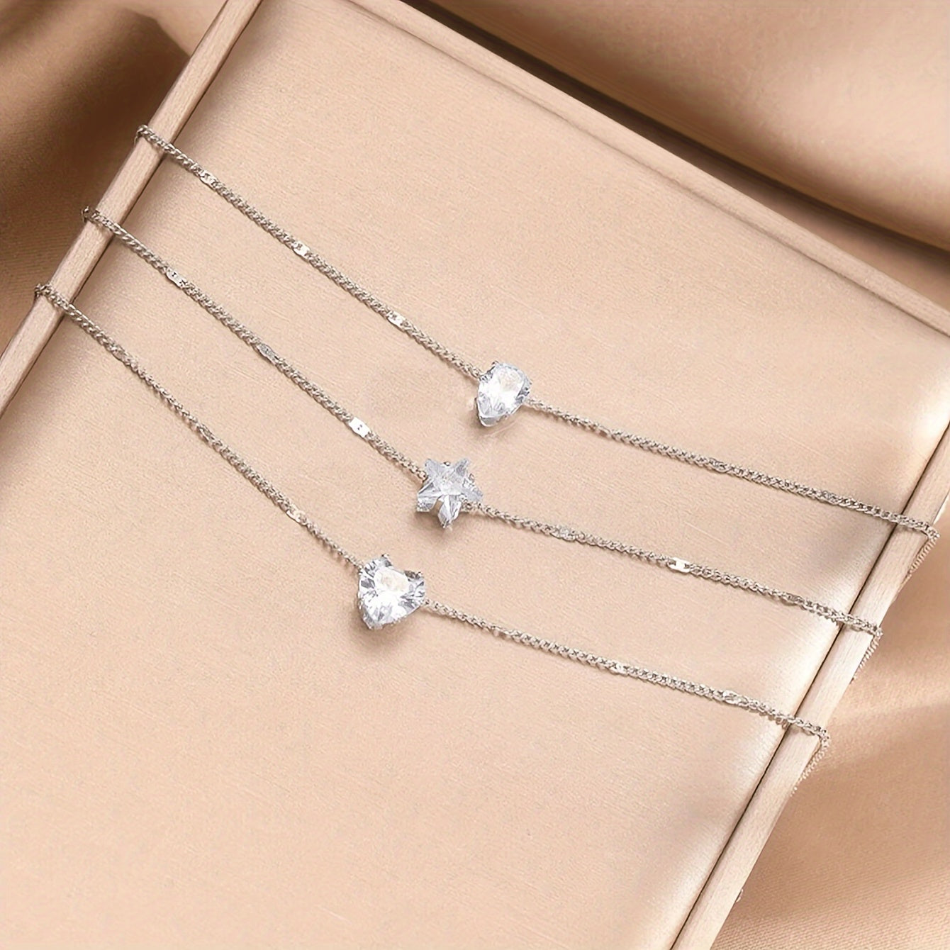 Elegant Multi-Layer Necklace Set for Women, Heart, Star & Teardrop Pendants, Rhinestone Embellished, Iron Chain, Versatile for Daily & Party Wear, All-Season Accessory