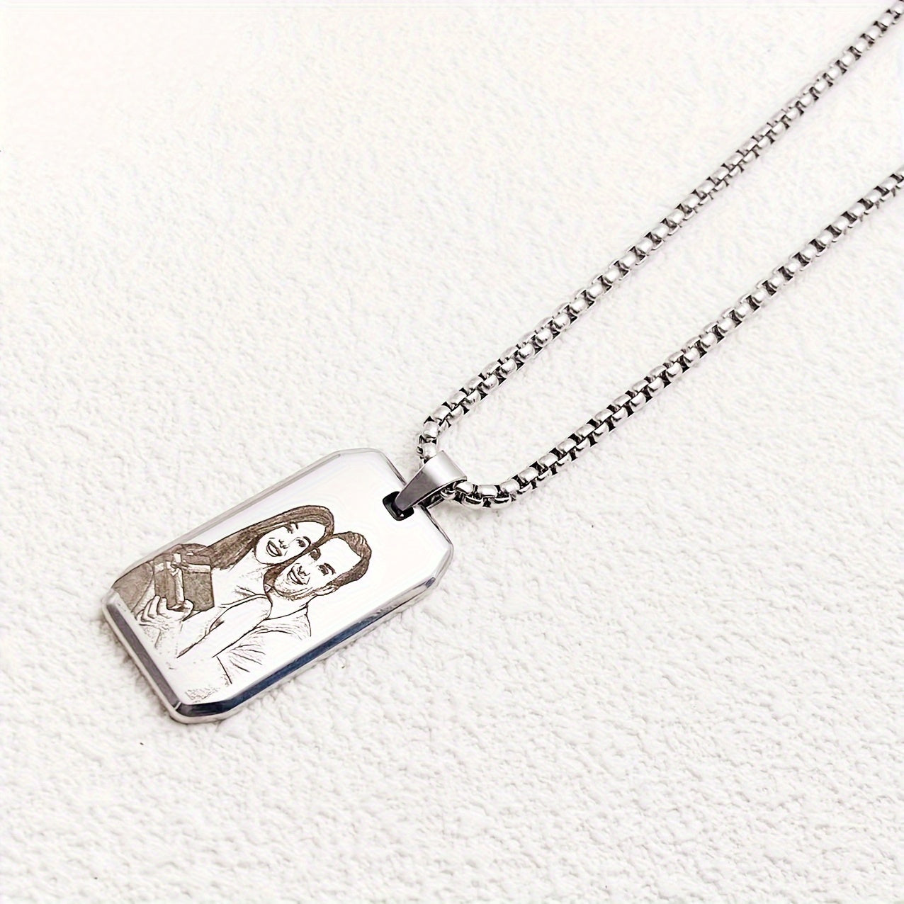 Customized Item: A Men's Square Pendant Necklace That Can Be Engraved With A Picture, Personalized Custom Engraving Of Characters/logos/patterns On The Necklace, A Cute And Simple Accessory For Daily Wear, Suitable For Both M
