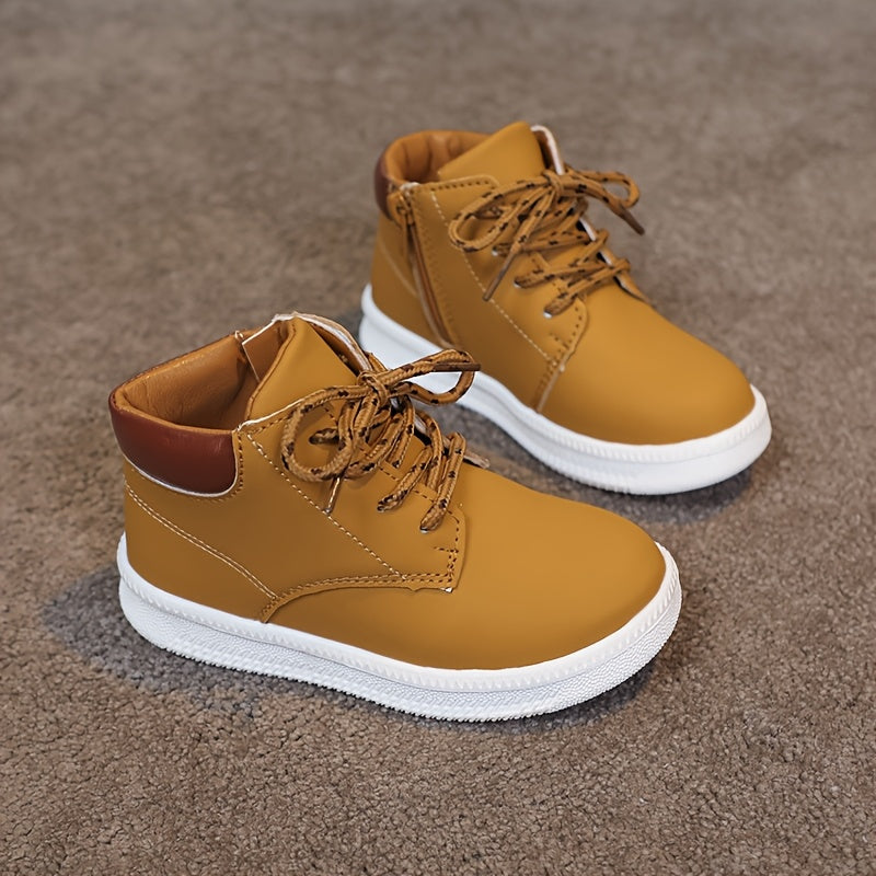 Kids' All-Season Sneakers - Non-Slip Cushioned midsole, Easy Lace-Up Closure, PU Upper & Rubber Sole - Toddler to Preteen Shoes for Boys & Girls - School, Sports, Hiking, Everyday - Available in Navy/, Mustard-Yellow & Brown