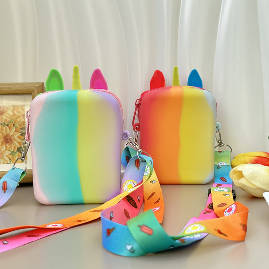 Youngsters Silicone Crossbody Bag with Adjustable Strap - Colorful Cartoon Design, Zipper Closure & Multiple Compartments for School, Playtime, Everyday Use, Everyday Youngsters Bag | Unicorn Shaped Purse | Silicone Construct
