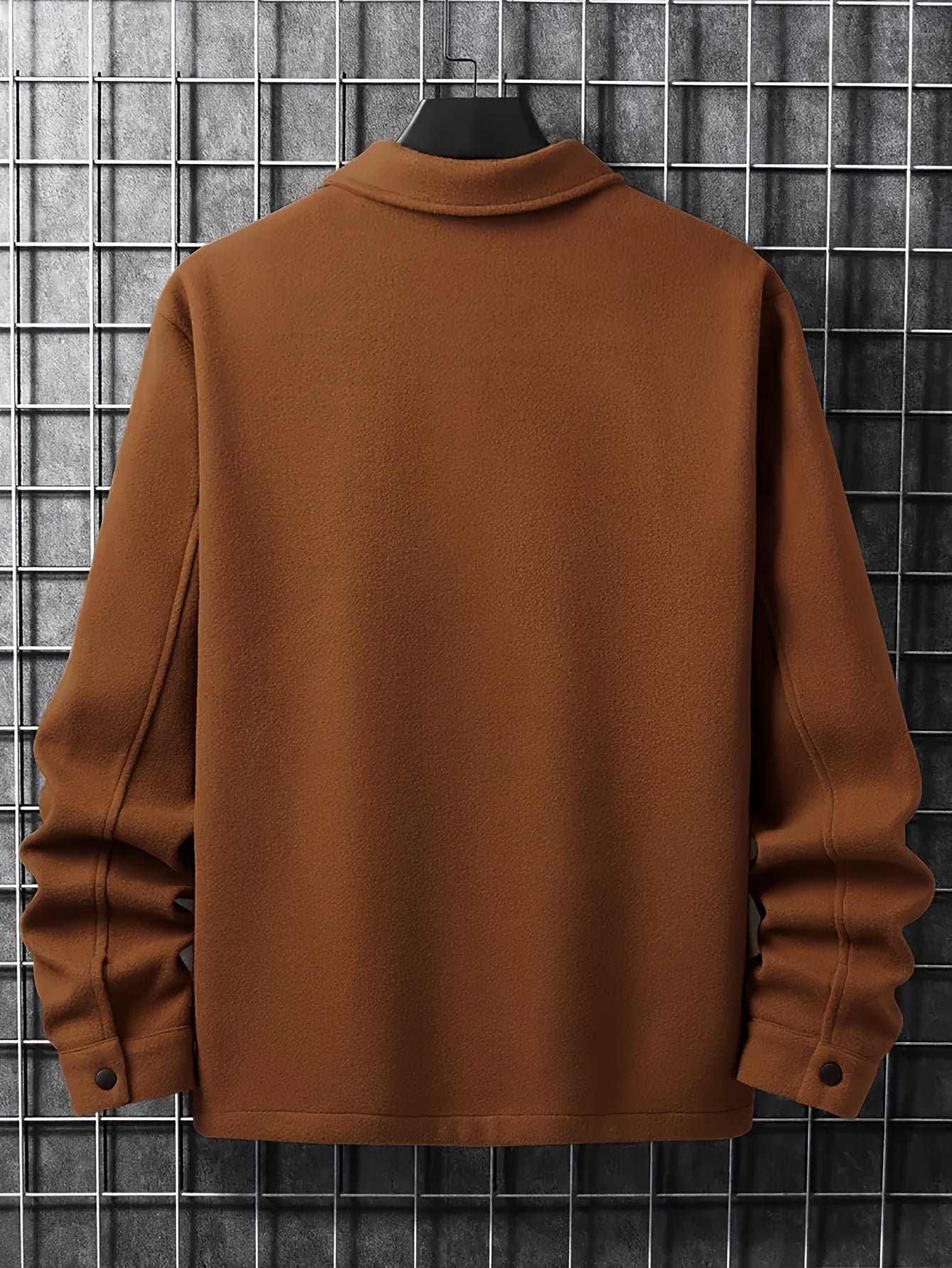 Men's Casual Button-Up Jacket with Front Pocket and Turn-Down Collar, Solid Color, PLUS SIZE