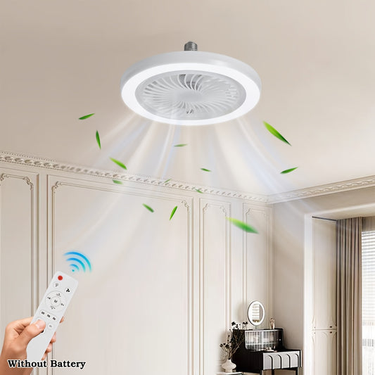 LED Smart Fan Light, Adjustable Wind Power & Infinitely Dimmable, Invisible No Blade, E27/E26 Recessed Installation with Remote Control, Modern Simple with Thin Ceiling Fan Light for Living Room, Bedroom, Dining Room, Storage