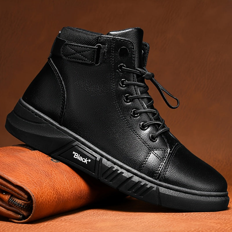 Men'S High-Top Ankle Boots - Genuine Upper, Lace-Up Closure, Durable PVC Sole, All-Season Versatile for Hiking, Casual & Outdoor Wear - Modern Streetwear Design, Hiking Boots, Sleek Boot Design