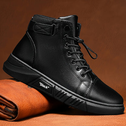 Men'S High-Top Ankle Boots - Genuine Upper, Lace-Up Closure, Durable PVC Sole, All-Season Versatile for Hiking, Casual & Outdoor Wear - Modern Streetwear Design, Hiking Boots, Sleek Boot Design