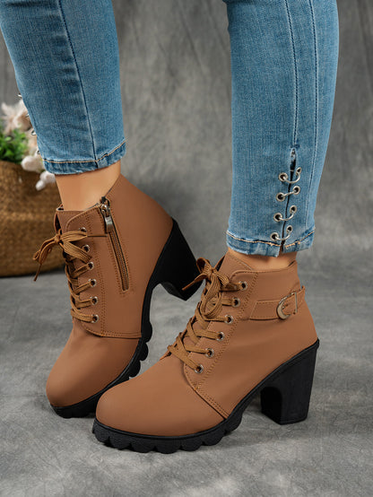 MagiMoBo Women'S Mid-Heel Ankle Boots with Side Zipper - Comfortable Faux Cover, Decorative Buckle Design, All-Season Versatile Casual Shoes for Casual Attire, Chunky Heel, Versatile Ankle Boots | Decorative Buckle Boots | Sy
