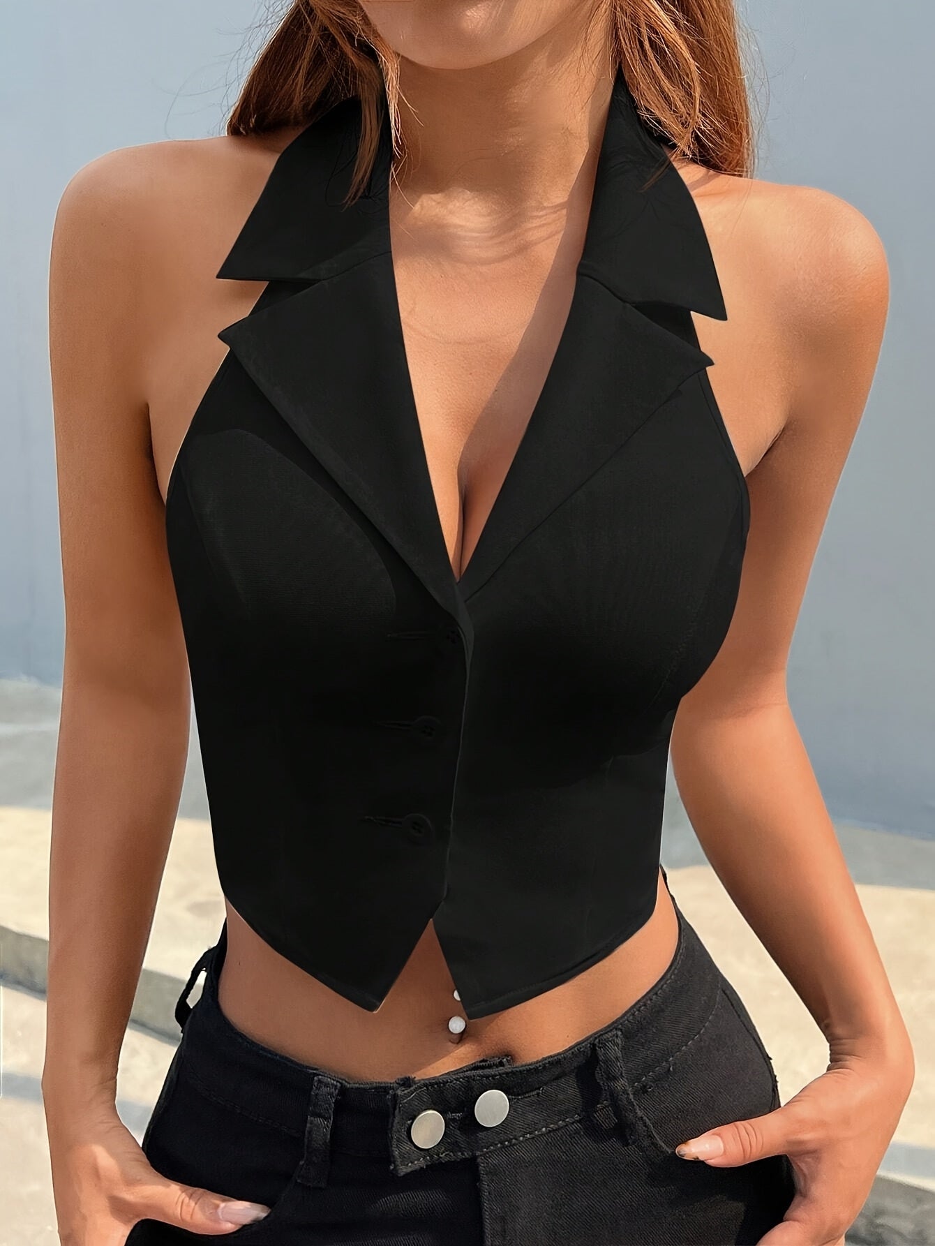 Women'S Sleeveless Button-Up Crop Top - Chic White Collarless Vest with Front Placket, Perfect for Summer, Casual or Layered Outfits, Versatile Fashion Piece | Buttonup Crop Top | Elegant Design, Sleeveless Tops