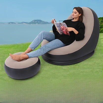 Portable Inflatable Sofa Footrest Set/Single Stool, Foldable Lounge Chair with Comfortable Velvet Upholstery, Ideal for Camping, Hiking, and Sunbathing, Includes Free Pump