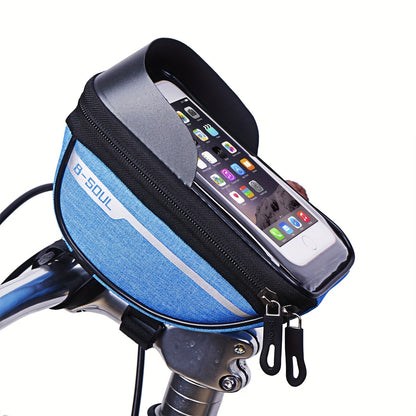 1pc B-SOUL Touch Screen Compatible Polyester Bike Bag, Adjustable Strap Mountain Bicycle Handlebar Pouch for Cycling