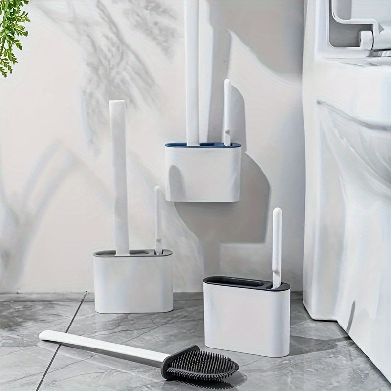 1 Set of 2 Toilet Brushes and 1 Toilet Seat, Wall-Mounted Toilet Brush, Silicone Soft Toilet Head, Long Handle Toilet Brush, Multi-Functional Household Cleaning Tool, Home Essentials