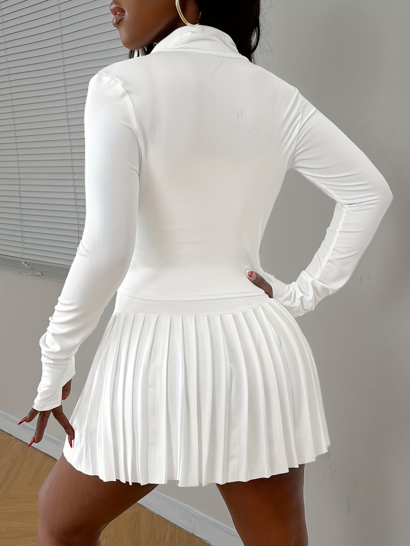 DP012562 Women's Slimming Jacket + Pleated Skirt Set
