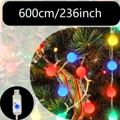 1pc USB-Powered 8 Lighting Modes Ball String Lights - Energy-Efficient, Touch Control, Ideal for Home Decor, Parties, Weddings, Ramadan & Eid al Fitr, Bedroom Wall Decor, Party Lighting | Elegant Lighting | USB Powered Lights