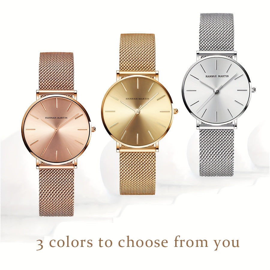 New Arrival 1pc Fashionable 's Rose Golden Watch, Golden & Silvery Stainless Steel Mesh Strap, Gorgeous Quartz Watch, Suitable for Daily Vacation Banquet Wear, Comes with Black Exquisite Box and Also Suitable as Gift - Girlfr