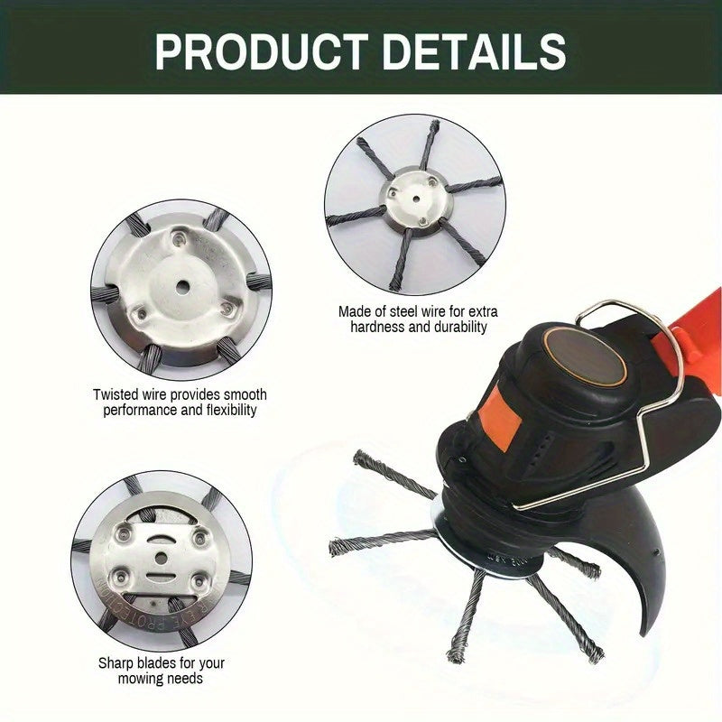 Steel Lawn Mower Head, Steel Wire Trimmer Head for General Grass Cutters, Weeders, Brush Cutters, Gardening Tools, Suitable for Over 45 Cutting, Trimming, and Grooming Scenarios