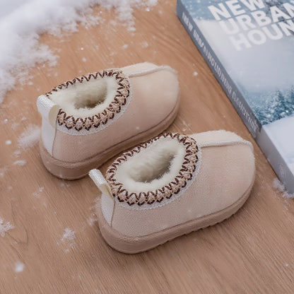 Girls' Winter Snow Boots with Plush Faux Fur Collar & Non-Slip Rubber Sole - Soft Fabric Upper, Mid-Calf Height, Round Toe Design for Outdoor Hiking, Casual Wear - Cozy Warm Slip-On Boots for Youngsters & Youngsters (Autumn/W