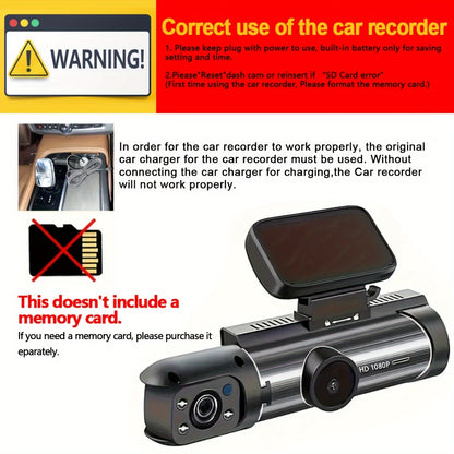 ZKCAMSPY Dual Dash Cam 1080P Front & 720P Rear, 8.03cm HD Night Vision, Loop Recording, G-Sensor, Wide Angle, 27.5FPS, 5V Car Plug, Rechargeable Lithium Polymer, Adhesive Mount, PC Compatible, Universal Driving Position - No