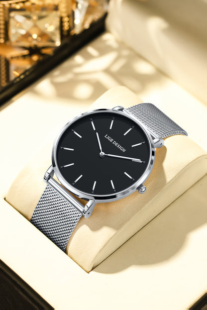 LIGE Women'S Ultra-Thin Quartz Watch with Rose Golden Mesh Strap - Elegant Blue Dial, Minimalist Design, Perfect Gift for Mother'S Day, Christmas, Thanksgiving, Christmas Accessory | Minimalist Watch | Quartz Movement