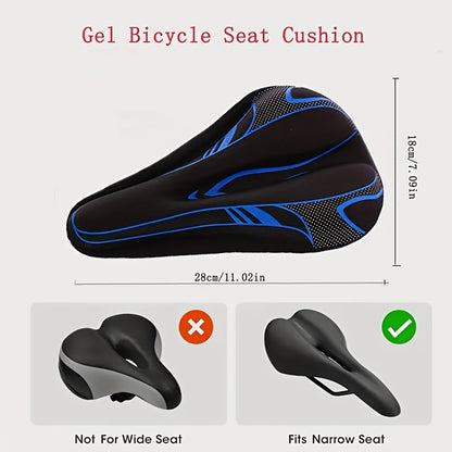 Soft & Thickened Gel Bike Seat Cushion - Fit for, Adjustable Unisex Saddle for Mountain & Road Bikes, Comfortable Silicone Padding for Enhanced Riding Experience, Black with Blue/Red Accents, Mountain Bike Accessories