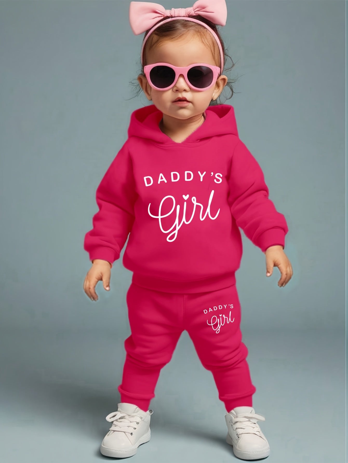 Baby Girl DADDY'S GIRL Letter Print Hoodie & Joggers Set - Soft Yellow Casual Spring/Fall Outfit with White Sneakers, Perfect for Outdoor Play & Family Gatherings, Baby Girl Clothes, Playful Babywear, Comfortable Babywear, fo