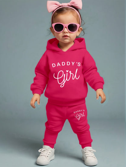 Baby Girl DADDY'S GIRL Letter Print Hoodie & Joggers Set - Soft Yellow Casual Spring/Fall Outfit with White Sneakers, Perfect for Outdoor Play & Family Gatherings, Baby Girl Clothes, Playful Babywear, Comfortable Babywear, fo