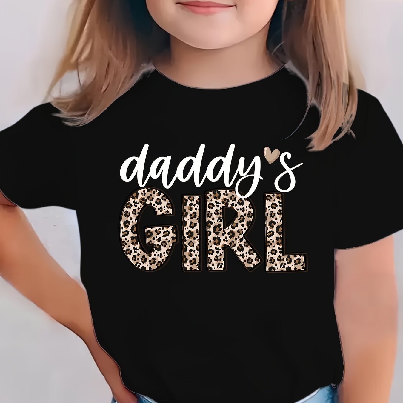 Summer Fashion Girls' Short-Sleeve T-Shirt "DADDY's GIRL" Leopard Print Casual Versatile Top NY-DX5545