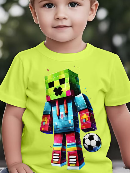 Children's Cartoon Fun Graphic T-Shirt Summer Boys' Novel Cool Casual Holiday Trendy Round Neck Short Sleeve Shirt Clothing