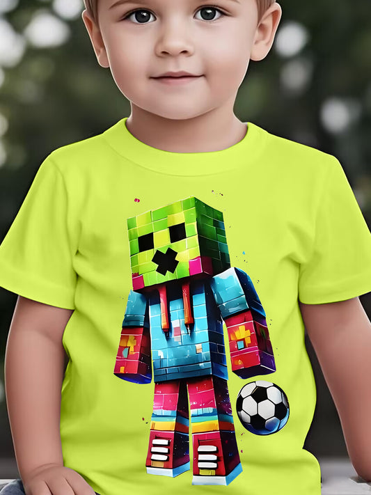 Children's Cartoon Fun Graphic T-Shirt Summer Boys' Novel Cool Casual Holiday Trendy Round Neck Short Sleeve Shirt Clothing