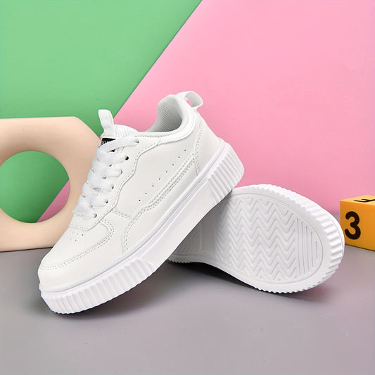 Boys Girls Low-Top Casual Sneakers - White & Navy Blue Synthetic Cover with EVA Cushioned Sole, Breathable Fabric Lining & Durable Durable Traction for School, Sports & Casual Attire, School Shoes, Sleek Shoe Design