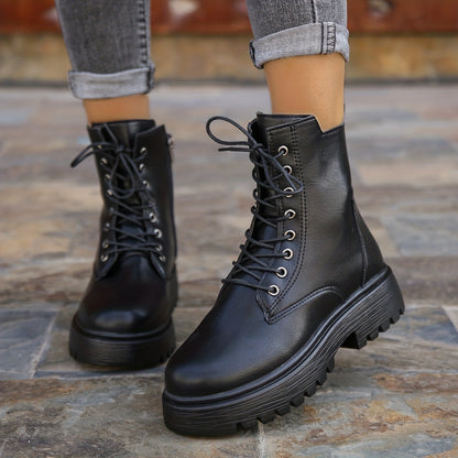 Women's Classic Boots, Neat Shoelaces and Cool Black Synthetic Cover Collide, Step on it and start a journey of freedom and style