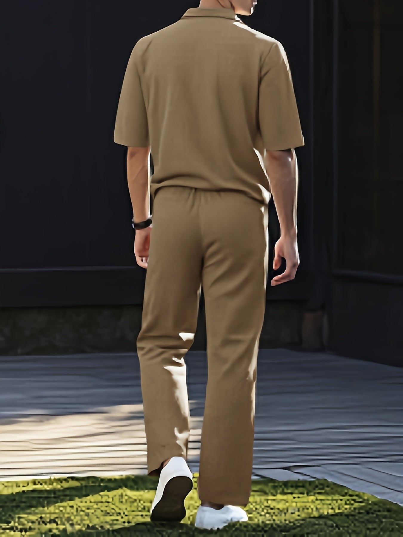Men'S Summer Casual Short Sleeve Jumpsuit - Lightweight Breathable Fabric, Loose Fit with Adjustable Waist Belt, Pockets & V-Neck Design for Outdoor Travel, Beach, Home Wear - Black, Beach Attire, Minimalist Style, Comfortabl