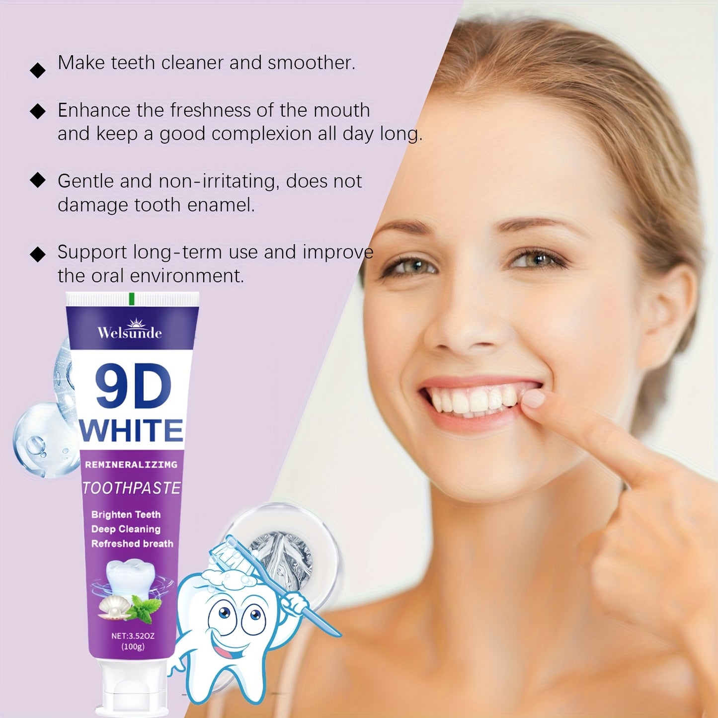 9D Purple Toothpaste, 100g/3.52oz - Deep Clean & Fresh Breath with Natural Pearl Essence for Dental Care, Refreshing Breath, Portable Travel-Friendly Formula, for Men & Women, suitable for daily use and travel