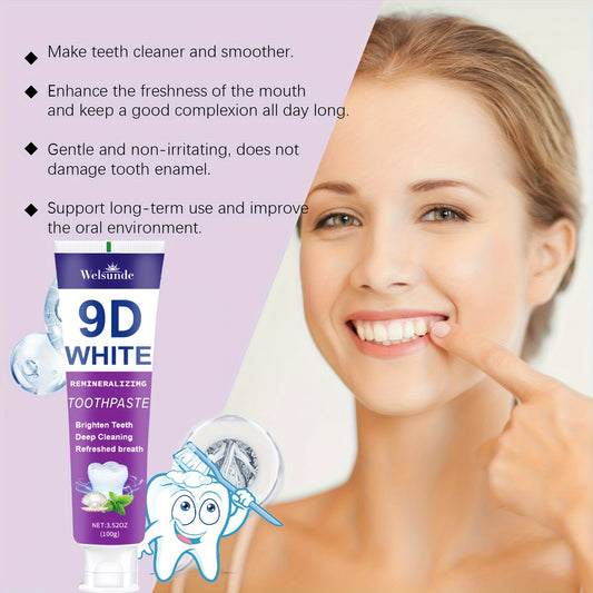 9D Purple Toothpaste, 100g/3.52oz - Deep Clean & Fresh Breath with Natural Pearl Essence for Dental Care, Refreshing Breath, Portable Travel-Friendly Formula, for Men & Women, suitable for daily use and travel