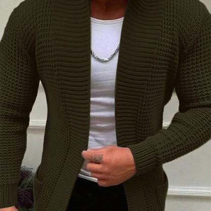 Men'S Casual Long Sleeve V-Neck Knit Cardigan - Loose Fit Solid Color Sweater with Pockets, Lightweight Acrylic for Fall/Winter, Versatile Layering Piece