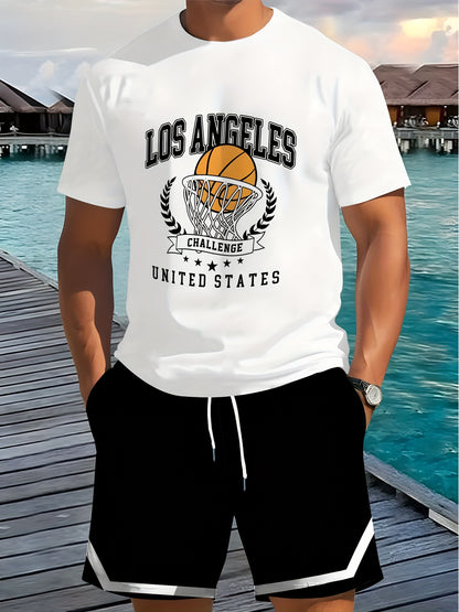 2pcs Men'S Summer Basketball Training Running Suit, Basketball Short Sleeve T-Shirt and 24 Shorts Set