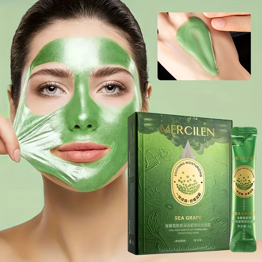 Mercilen Sea Grape Collagen Moisturizing & Firming Face Mask 6g * 10pcs, Infused with Niacinamide, Hyaluronic Acid to Hydrate and Even Out Skin Tone, Anti-Aging Formula for All Skin Types, Independent Packaging for Travel & H