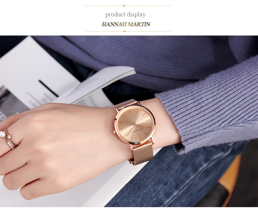 New Arrival 1pc Fashionable 's Rose Golden Watch, Golden & Silvery Stainless Steel Mesh Strap, Gorgeous Quartz Watch, Suitable for Daily Vacation Banquet Wear, Comes with Black Exquisite Box and Also Suitable as Gift - Girlfr
