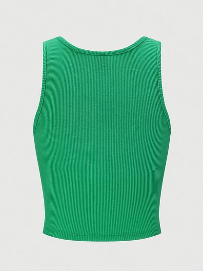 Y2K Style Cropped Sleeveless Tank Top - BRASIL Flag Print Slim Fit Women's Summer Top, Vibrant Green & Yellow Graphic, Machine Washable Casual Streetwear, Festive Outfit, Fashion-Forward Design, Smooth Texture