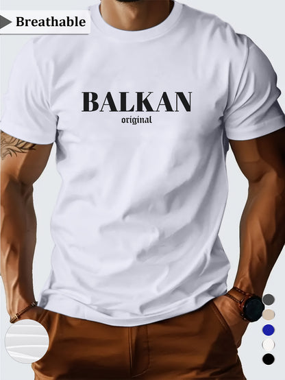 Men'S Casual Short Sleeve T-Shirt - "Made in Balkans" Print, Lightweight & Breathable Summer Tee, Round Neck, Regular Fit, Perfect for Casual Attire, Breathable Clothing | Modern Casualwear | Lightweight Shirt