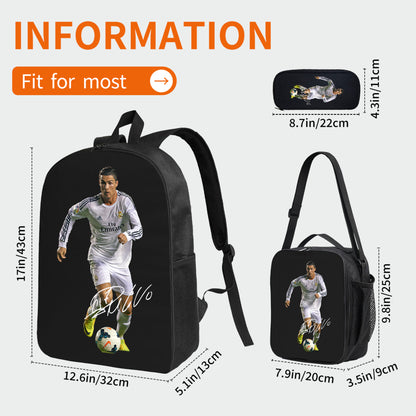 3pcs Soccer Player Backpack Set - Adjustable Straps, Zipper Closure, Laptop Compartment, Unlined, Honey Style, Ideal for College, Travel, Birthday, Holiday, Party Gifts, Travel Backpacks|Sporty Backpacks|Durable Backpacks, So