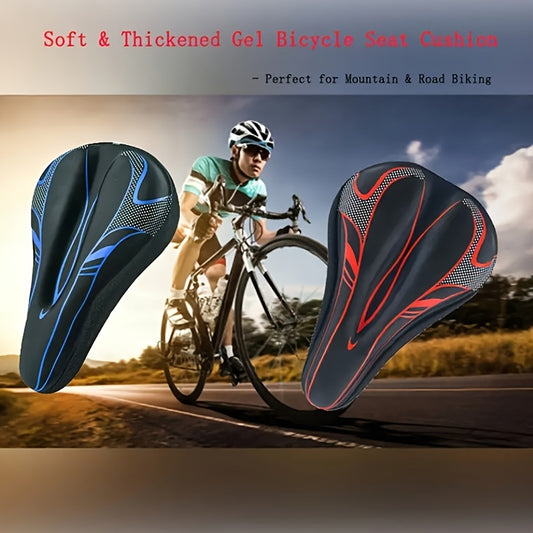 Soft & Thickened Gel Bike Seat Cushion - Fit for, Adjustable Unisex Saddle for Mountain & Road Bikes, Comfortable Silicone Padding for Enhanced Riding Experience, Black with Blue/Red Accents, Mountain Bike Accessories
