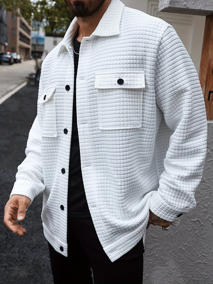 Men's Plus Size Cargo Jacket With Pockets And Collar - Casual Style, Fall/Winter, Loose Fit