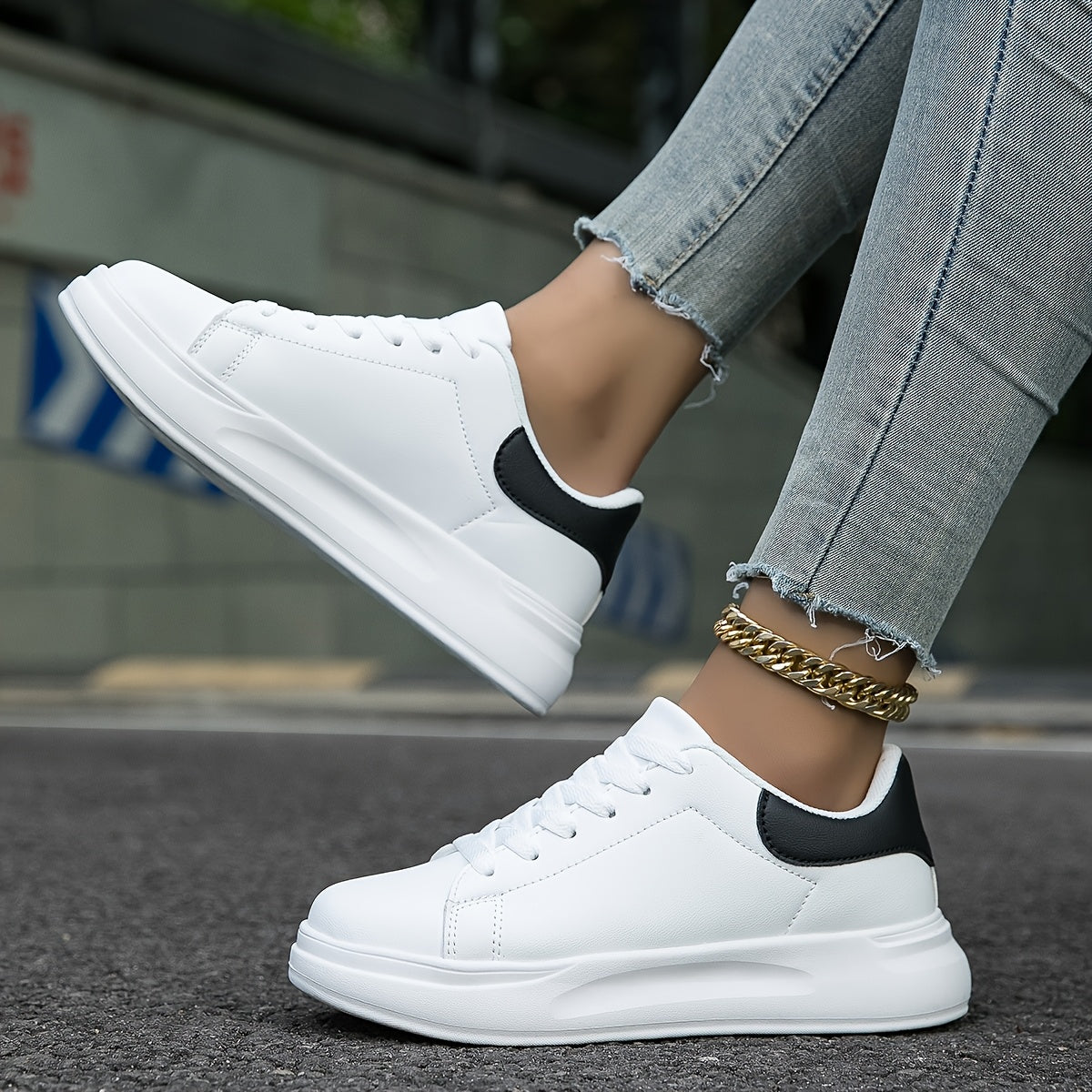 Women'S Fashion Casual Skate Shoes, All-Season Comfortable Sports Sneakers, Breathable, Lightweight, Non-Slip Lace-Up White Shoes