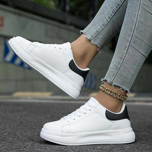 Women'S Fashion Casual Skate Shoes, All-Season Comfortable Sports Sneakers, Breathable, Lightweight, Non-Slip Lace-Up White Shoes