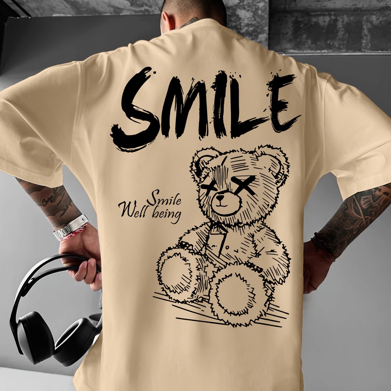 Men'S Bright Yellow Graphic T-Shirt - Loose Fit Streetwear Tee with Smile Design, Round Neck Summer Shirt for Everyday & Formal Outfits - Lightweight Casual Top, Street Style, Bold Print, Comfortable Material, Printed Shirt,