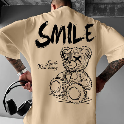 Men'S Bright Yellow Graphic T-Shirt - Loose Fit Streetwear Tee with Smile Design, Round Neck Summer Shirt for Everyday & Formal Outfits - Lightweight Casual Top, Street Style, Bold Print, Comfortable Material, Printed Shirt,