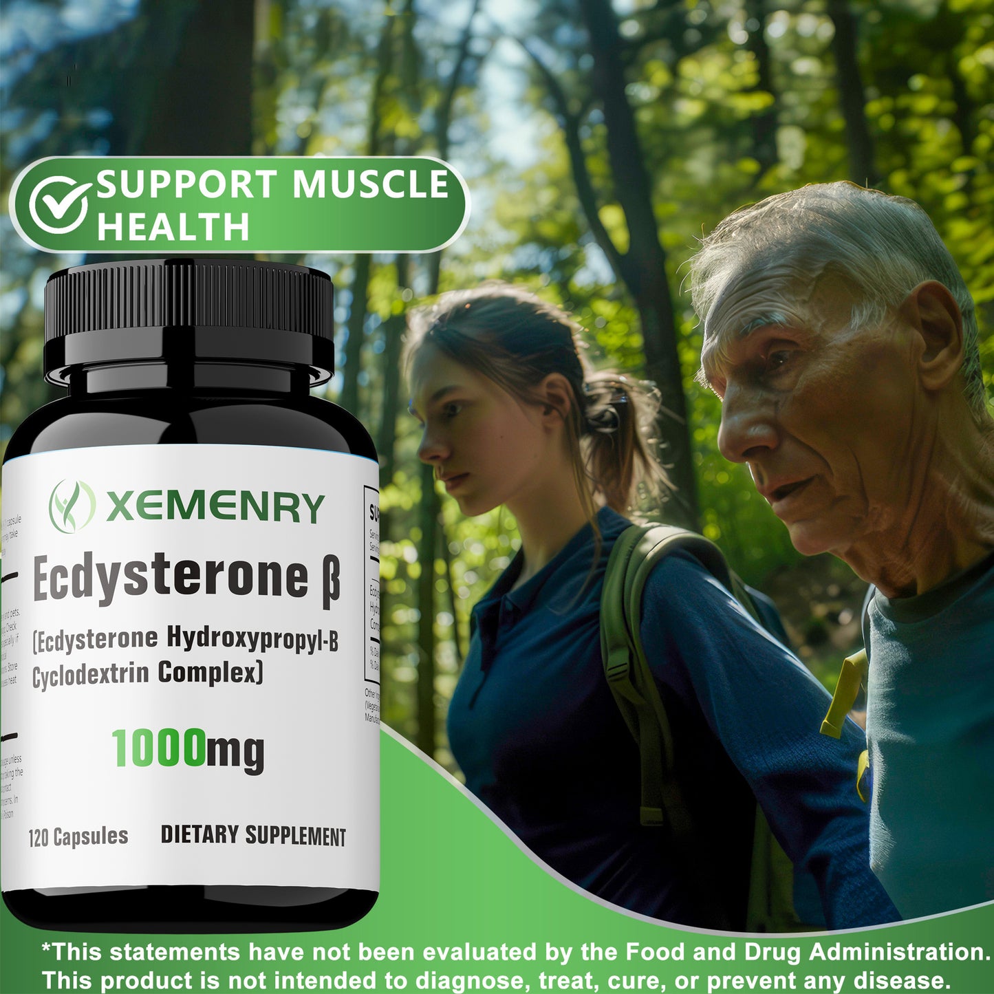 XEMENRY Ecdysterone Beta-Acetate Steroid Supplement, Cyclodextrin Complex, 1000 for MG, 120 Capsules Dietary Supplement, Performance Booster, Highpotency Formula, Convenient Packaging, Premium Quality, Pure Steroid Extract, A