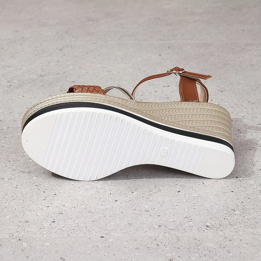 2024 New Arrival - Elegant 8.5cm High Heel Sandals with Golden & White Strap Design, Comfortable Platform Wedge for Women, Summer Fashion Footwear, Stylish Ankle Accessories | Elegant High Heel | Platform Wedge Sandals
