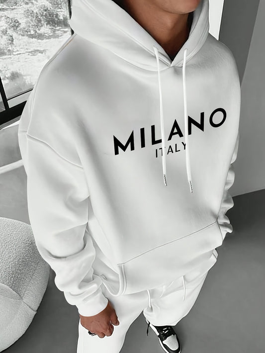 Men's Casual Hoodie with Letter Print - Cozy Pullover Sweatshirt with Kangaroo Pocket, Perfect for Fall & Winter Streetwear, Sweater Hoodie