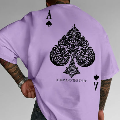 Men's Pink Street Style Graphic T-Shirt - Joker and the Thief Design, Loose Fit, Round Neck, Short Sleeve, Geometric Pattern, Machine Washable, Summer Casual Wear for Adults